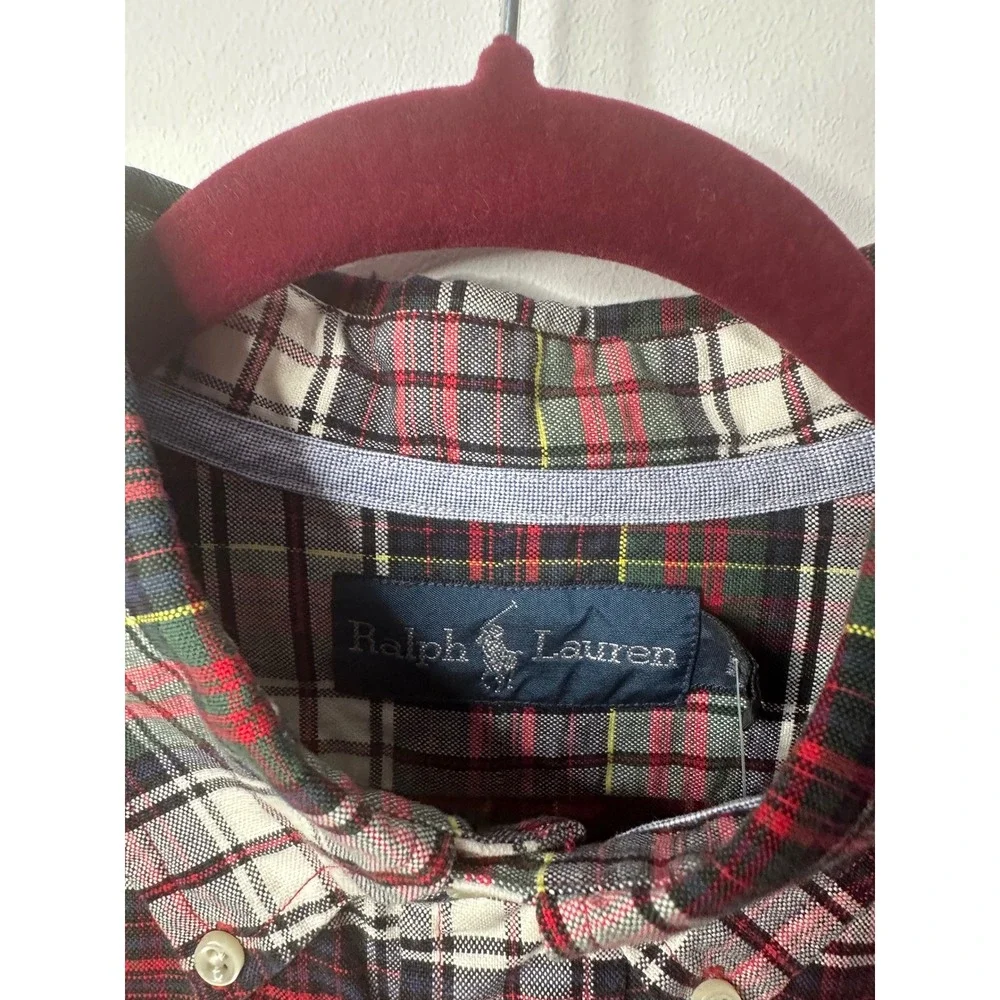Ralph Lauren Mens Large Plaid Button Down Shirt Red Green White NWT L